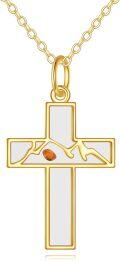 wholesale 14K Gold Amber Inlay Cross Pendant Necklace for Women - Elegant Religious-0-0