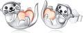 wholesale 925 Sterling Silver Heart-Shaped Otter Stud Hoop Earrings-0-0