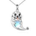 wholesale 925 Sterling Silver Heart-Shaped Seal Pendant Necklace with Opal Stone for Women-0-0