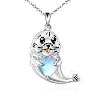 wholesale 925 Sterling Silver Heart-Shaped Seal Pendant Necklace with Opal Stone for Women-Manatee