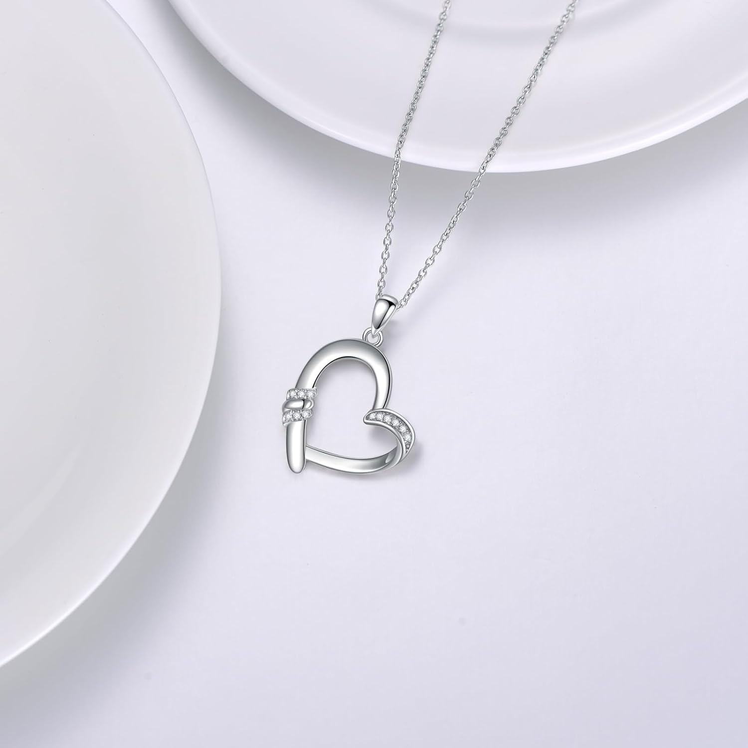 Sterling Silver Moissanite Heart Necklace for Women 18 +2 Chain-0-3