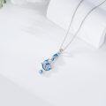 wholesale 925 Sterling Silver Blue Opal Treble Clef Musical Notes Pendant Necklace for Women-0-2