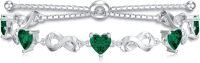 wholesale Sterling Silver 12 Gemstone Infinity Love Birthstone Bracelet Heart Cut Adjustable for Women Mother Daughter Wife-May-Emerald Green