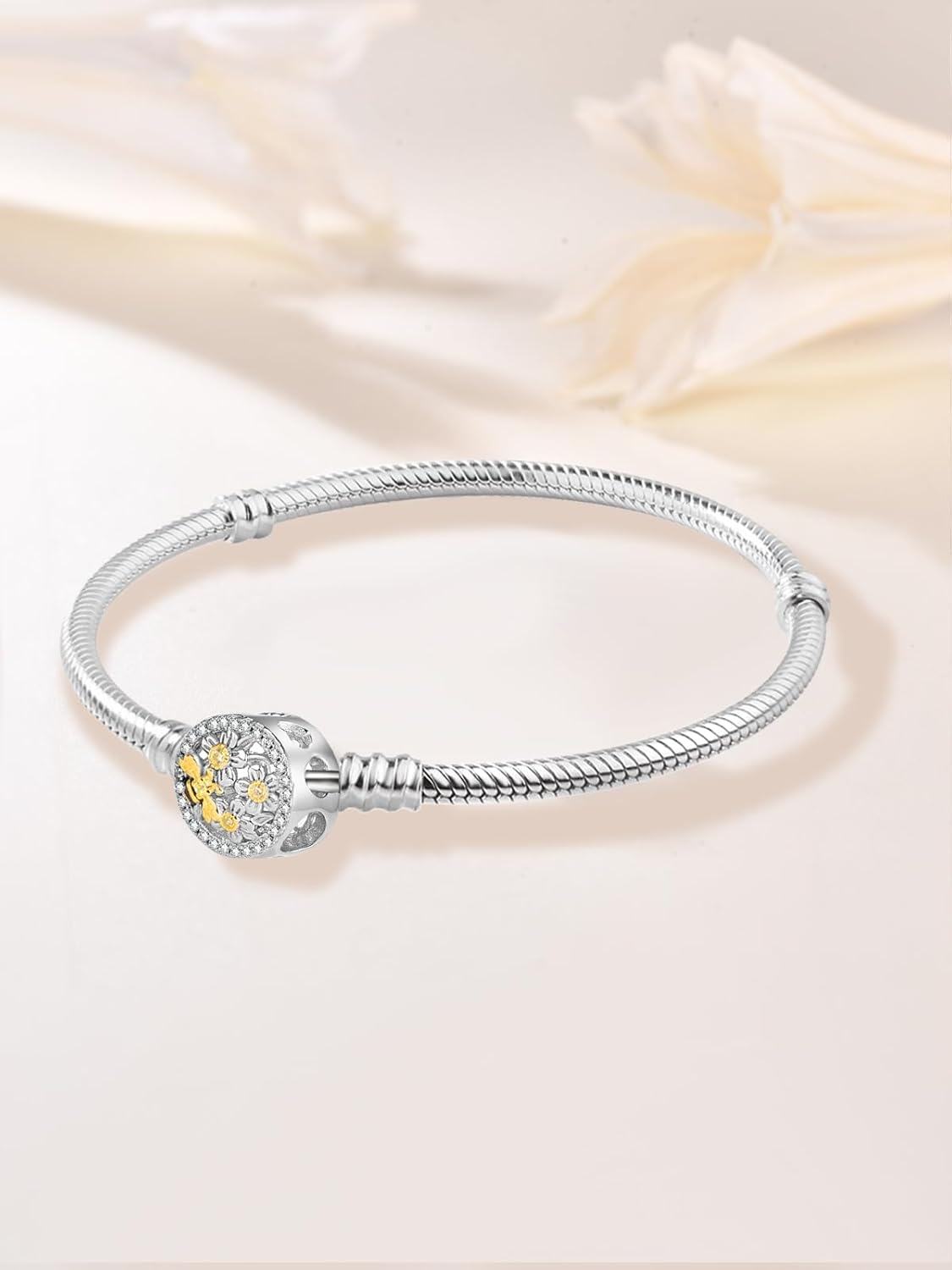 wholesale 925 Sterling Silver CZ Flower & Honeybee Charm Bead for Bracelet Jewelry Making Supplies 3D Design Crafting DIY Craft Kit Accessories Gift Idea Women Girls Teens Kids-0-1