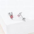 wholesale 925 Sterling Silver Cat Stud Earrings with Garnet Birthstone, 11mm x 5.2mm, Gift for Women-0-2