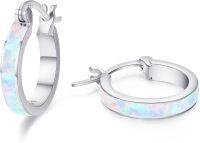 wholesale 925 Sterling Silver Blue Pink White Fire Opal Huggie Hoop Earrings for Women-B-Silver-White