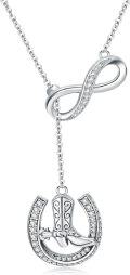 wholesale 925 Sterling Silver Infinity & Horse Shoe Cowboy Boot Pendant Necklace with Cubic Zirconia Stones-0-0
