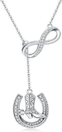 wholesale 925 Sterling Silver Infinity & Horse Shoe Cowboy Boot Pendant Necklace with Cubic Zirconia Stones-Cowboy Boot Horseshoe