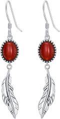 wholesale Sterling Silver Turquoise Lapis Red Agate Malachite Feather Dangle Earrings Native American Jewelry - Rhodium Plated-0-0