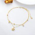 wholesale 14K Gold Double Chain Flower Pendant Ankle Anklet with CZ Stones - Perfect Gift for Wife/Mom/Friend (8+2)-0-4