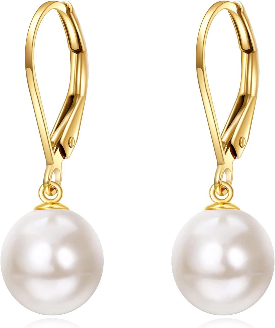 wholesale 14K Gold Freshwater Pearl Dangle Leverback Earrings for Women Bridesmaid Gift-0-0