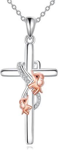 wholesale 925 Sterling Silver Elephant Cross Pendant Necklaces for Women Gift Ideas-Elephant