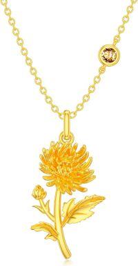 wholesale 925 Sterling Silver 12 Month Birth Flower Bouquet Pendant Necklace w Birthstone Mother s Day Gift-Nov-Chrysanthemum