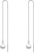 wholesale 925 Sterling Silver Natural Stone Round Bead Long Chain Dangle Threader Earrings-0-0