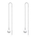 wholesale 925 Sterling Silver Natural Stone Round Bead Long Chain Dangle Threader Earrings-0-0