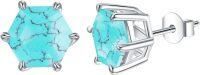 wholesale Sterling Silver Opal Turquoise Black Hair Crystal Stud Earrings for Women-Turquoise