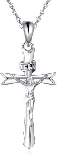 wholesale 925 Sterling Silver INRI Crucifix Pendant Necklace with Chain for Women-Jesus Cross