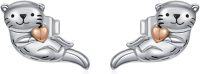 wholesale 925 Sterling Silver Otter Heart Stud Earrings - Cute Animal  for Women Girls-Otter