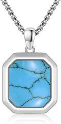 wholesale 925 Sterling Silver & Artificial Turquoise Octagon Necklace, 17mm Pendant, 20+2 , Hypoallergenic, Gift Box-0-0