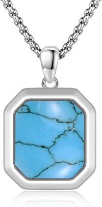 wholesale 925 Sterling Silver & Artificial Turquoise Octagon Necklace, 17mm Pendant, 20+2 , Hypoallergenic, Gift Box-B-Silve-Turquoise