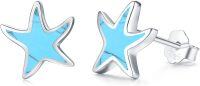 wholesale 925 Sterling Silver Turquoise Starfish Stud Earrings - Ocean Beach  for Women & Girls-Turquoise