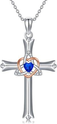 wholesale 925 Sterling Silver Blue Heart Cross Pendant Necklace with CZ Stones and Chain for Women Girls Gifts-Celtic Knot Cross