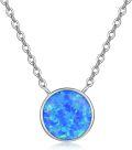 wholesale 925 Sterling Silver Blue Lab-Created Opal 8mm Round Pendant Necklace with Extender Chain - 20 Total Length-0-0