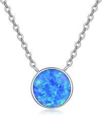 wholesale 925 Sterling Silver Blue Lab-Created Opal 8mm Round Pendant Necklace with Extender Chain - 20 Total Length-White Gold & Blue Opal
