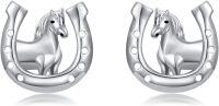wholesale 925 Sterling Silver Horse Horseshoe Stud Earrings - Lucky Charm  for Women Girls-Horseshoe