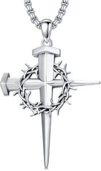 wholesale 925 Sterling Silver Crown of Thorns and Nails Cross Necklace Religious Gifts for Men Women-3-Crown of Thorns