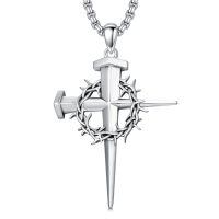 wholesale 925 Sterling Silver Crown of Thorns and Nails Cross Necklace Religious Gifts for Men Women-3-Crown of Thorns