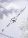 wholesale 925 Sterling Silver Cat Moon Anklet with Paw Prints and Black Enamel Centerpiece for Women-0-3