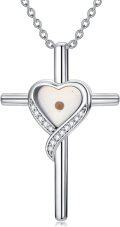 wholesale 925 Sterling Silver Heart-Shaped Cross Pendant with Natural Mustard Seed and Cubic Zirconia - Christian Faith  for Women & Moms-0-0