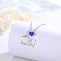 wholesale 14K White Gold Heart-Shaped Sapphire Highland Cow Pendant Necklace for Women - Birthday Gifts for Her-0-2