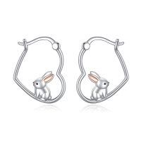 wholesale 925 Sterling Silver Rabbit Animal Charm Hoop Earrings for Women -rabbit earrings