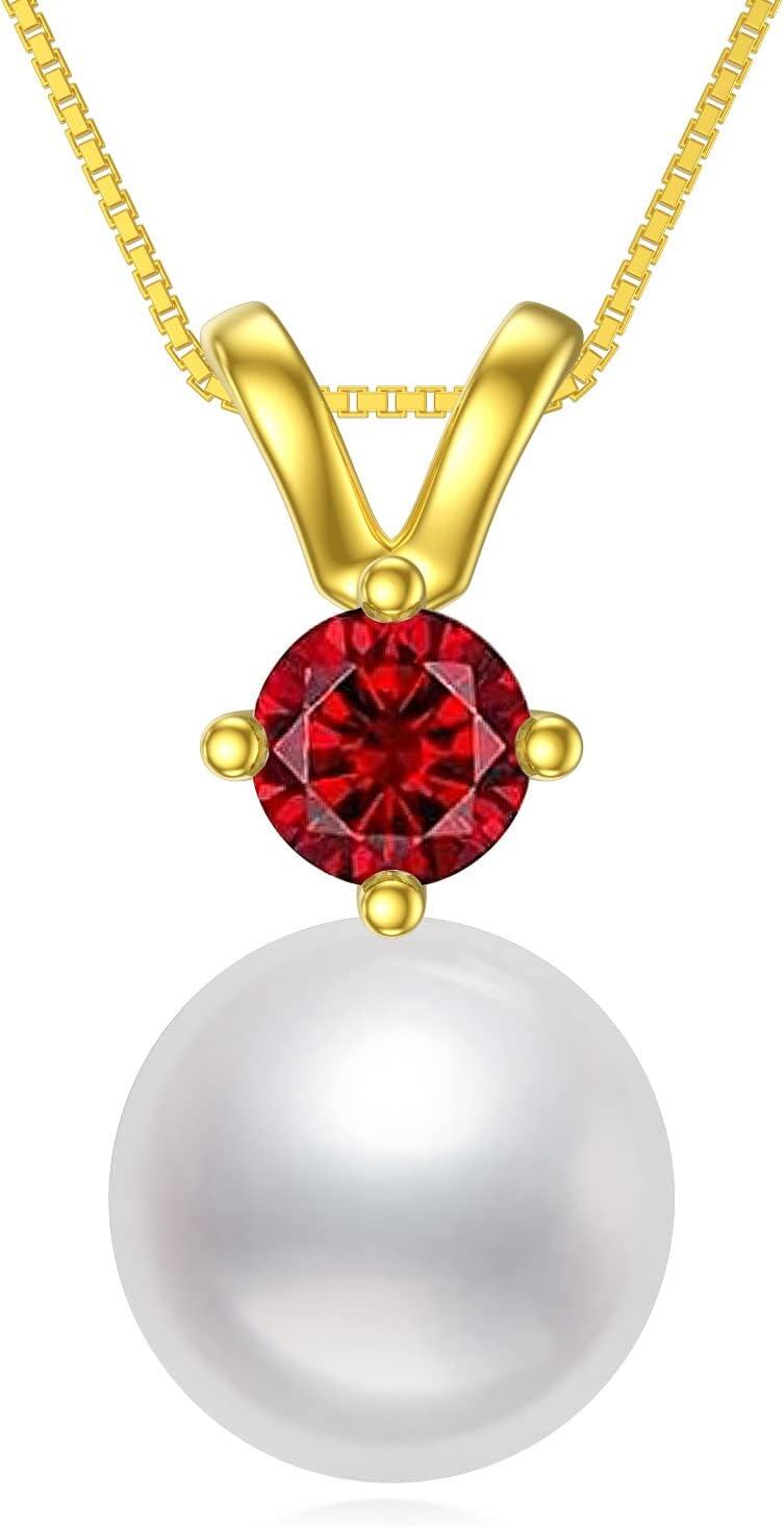  Sterling Silver Gold Plated Pearl Birthstone Necklace for Women -0-1