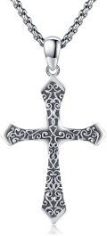 wholesale 925 Sterling Silver Filigree Cross Pendant Necklace with Black Onyx Gemstone for Men & Women-0-0
