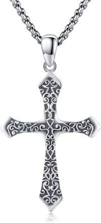 wholesale 925 Sterling Silver Filigree Cross Pendant Necklace with Black Onyx Gemstone for Men & Women-C01-Goth Cross