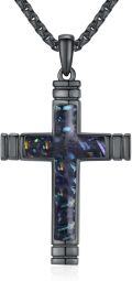 wholesale Black 925 Sterling Silver Abalone Shell Inlay Cross Pendant Necklace  for Men & Women - Religious Jewelry Christian Baptism Gift-0-0