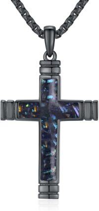 wholesale Black 925 Sterling Silver Abalone Shell Inlay Cross Pendant Necklace  for Men & Women - Religious Jewelry Christian Baptism Gift-Dailywear