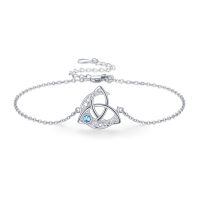 wholesale 925 Sterling Silver Birthstone Bracelet for Women Celtic Charm Jewelry Gift-03-March-Aquamarine