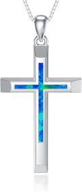 wholesale TOUPOP Blue Opal Cross Necklace 925 Sterling Silver Opal Cross Pendant Necklace Fashion Religious Faith Jewelry Gifts For Women Men -0-0