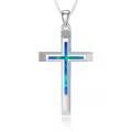 TOUPOP Sterling Silver Blue Opal Cross Pendant Necklace-0-0