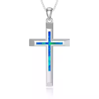 TOUPOP Sterling Silver Blue Opal Cross Pendant Necklace-undefined