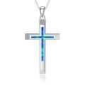 TOUPOP Sterling Silver Blue Opal Cross Pendant Necklace-0-0