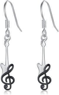 wholesale 925 Sterling Silver Treble Clef Guitar Hook Earrings for Women-Guitar