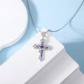 wholesale 925 Sterling Silver Cross Pendant With Purple And Blue Gemstones-0-3
