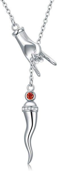 wholesale 925 Sterling Silver Hand Holding Cornicello Lucky Charm Pendant Necklace for Women-01-Italian Horn Hand