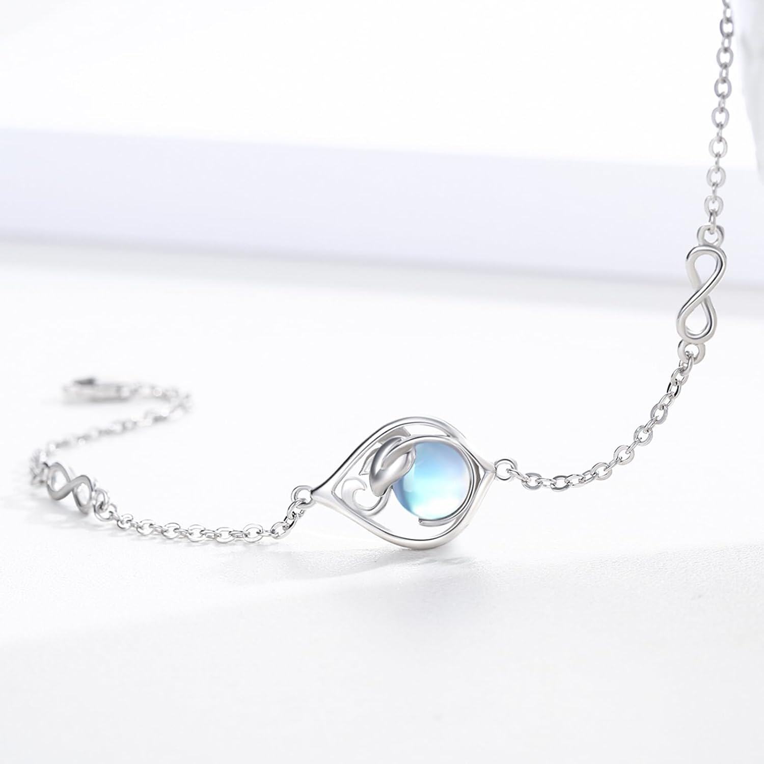 wholesale 925 Sterling Silver Moonstone Leaf Design Chain Link Bracelet-0-3