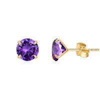 wholesale 14K Yellow Gold Simulated Diamond Stud Earrings-2-February-Amethyst